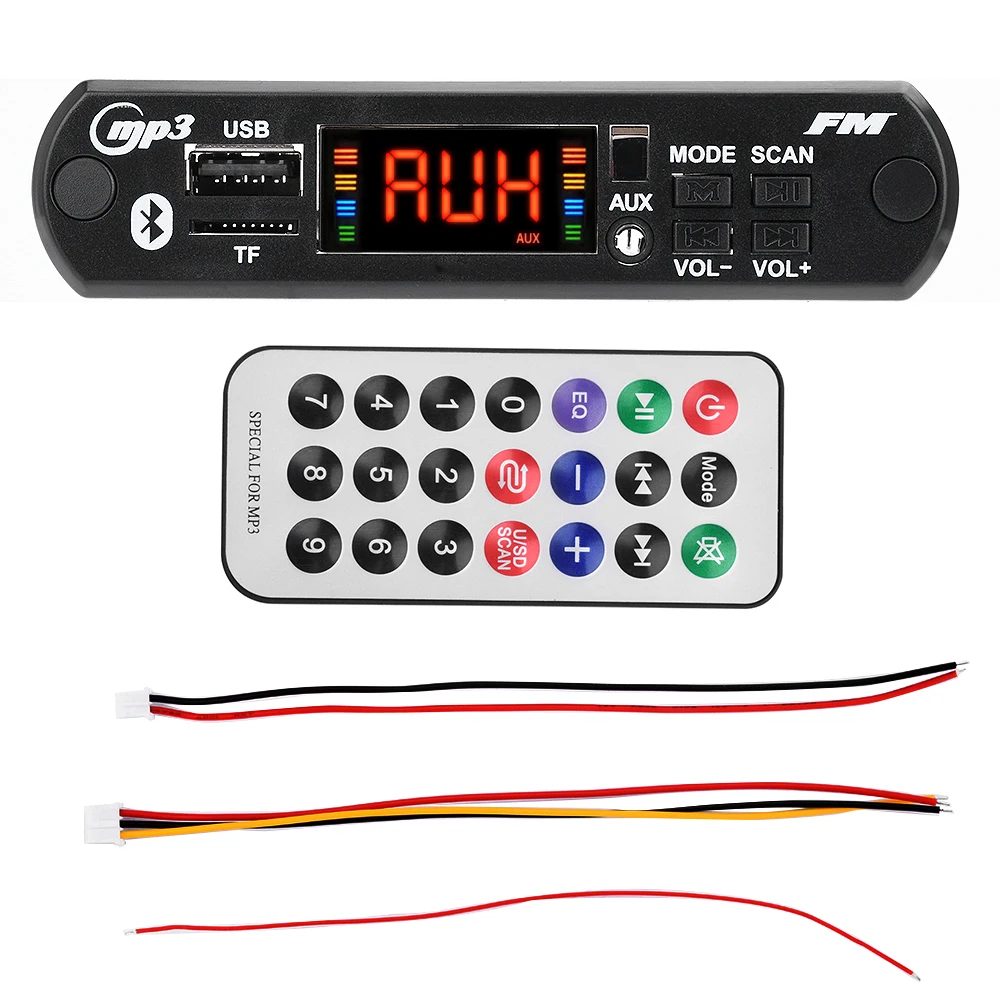 5V/12V Color Screen Amplifier Bluetooth DIY WAV Decoder Board Wireless Car MP3 Player TF Card Slot USB FM with BT Call Function