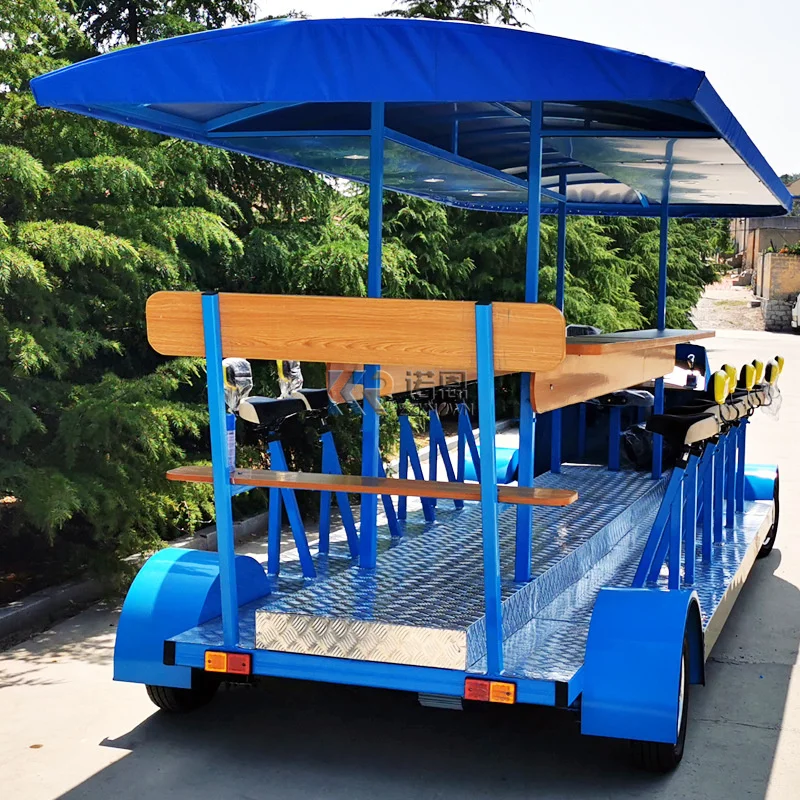 Luxury Leisure Fitness Sightseeing Bar Cart เหยียบไฟฟ้า Dual Power โทรศัพท์มือถือเบียร์รถเข็นผู้เล่นหลายคนขี่ Coffee Cart Party Car