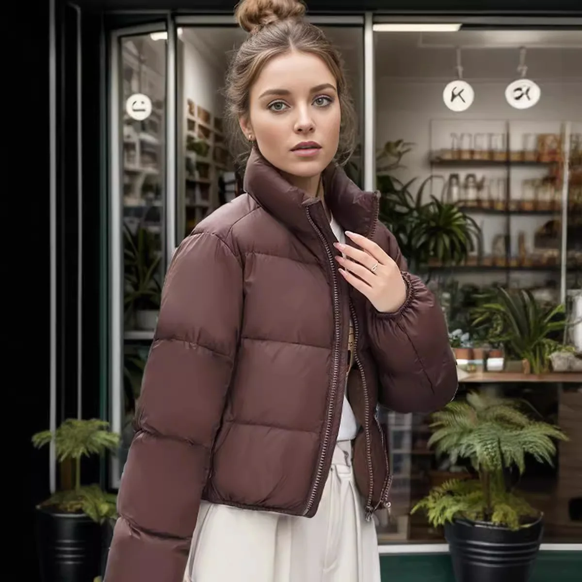 

Women's Padded Jacket Winter Cotton Jacket Female Short Versatile High Waisted Stand Up Collar Bread Jacket Women's Parka