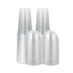 Vasos de plástico transparentes desechables para llevar, vasos para leche, té, zumo, bebida fría, batidos, con tapas, 40/50 piezas, 460/600ml