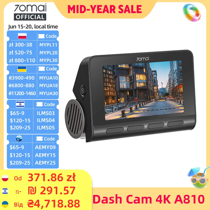 70mai 4K Dash Cam A810 HDR Built-in GPS ADAS 24H Parking 4G
