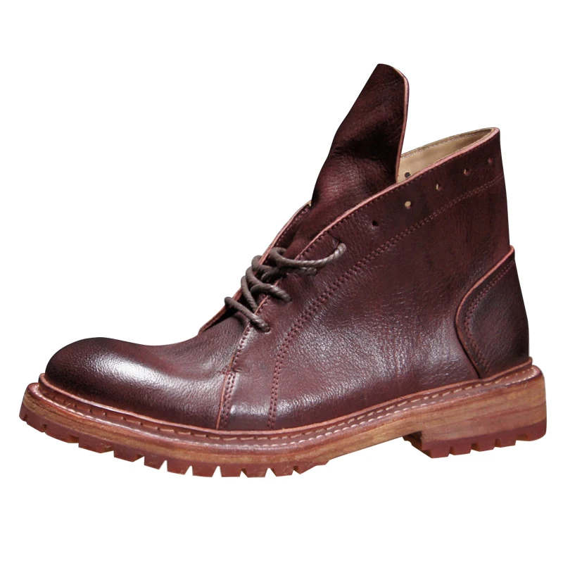 Handmade Cowhide washed retro desert motorcycle boots Men's Shoes Thick Sole Casual Genuine Leather Work Chelsea Boots Male