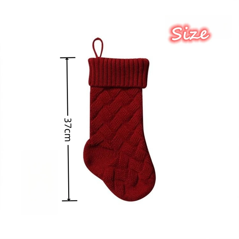 New Year Christmas 37cm Long Stockings Knitting Fireplace Pendant Christmas Gift Bag Santa Hanging Organizer Xmas Tree Ornaments