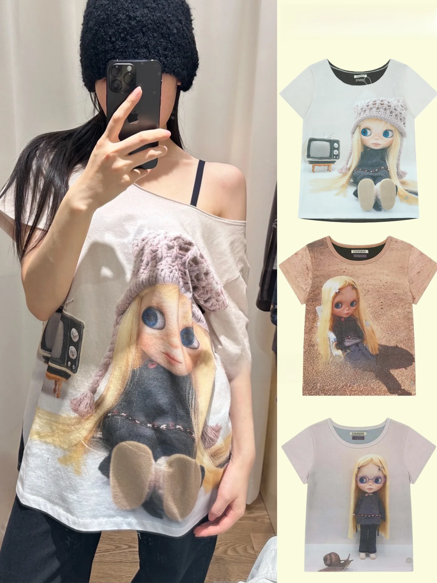 

Женская повседневная футболка Coyseio свободного кроя с принтом, из хлопка, с круглым вырезом и декоративными накладками на плечах, новинка весна-лето