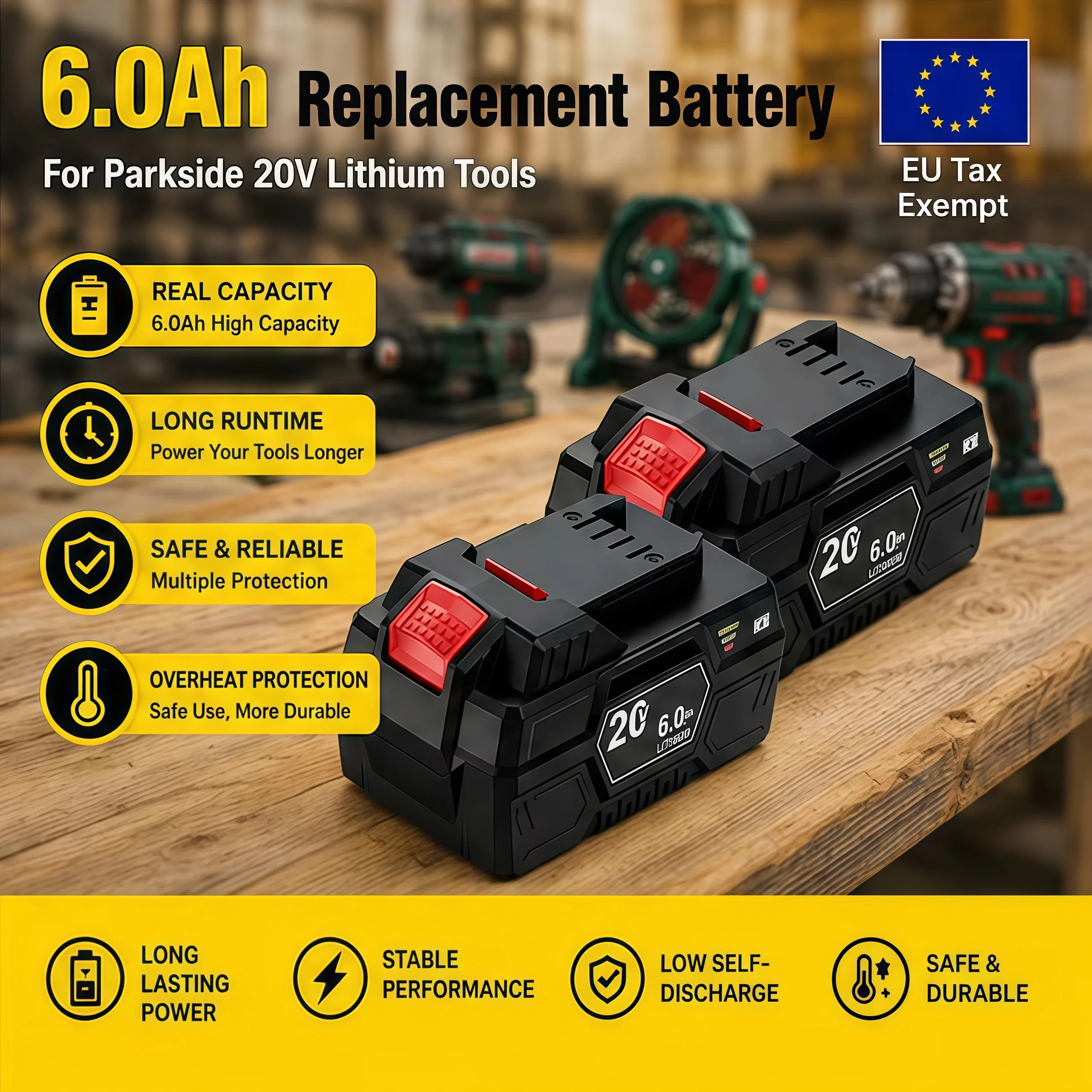 Batteria di ricambio per Parkside X-20V, batteria agli ioni di litio da 20V 6Ah, adatta per avvitatore PAP 20 B3/A3, motosega PAPS 208 A1, trapano avvitatore a batteria.
