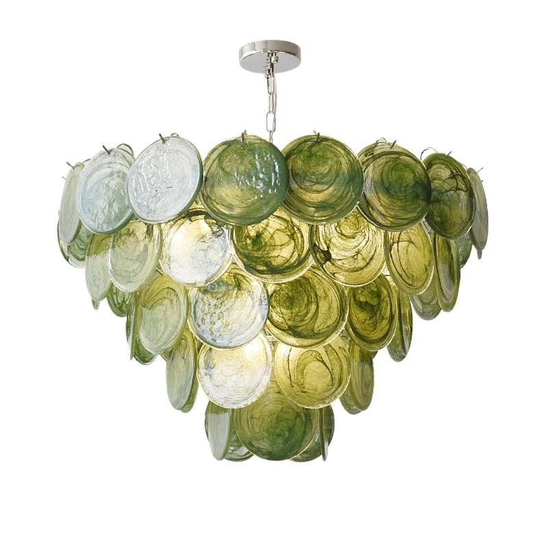 مورانو الأخضر الزجاج الثريا الزجاج الأخضر مصباح معلق خمر ديكور داخلي أنيق E14 لغرفة المعيشة غرفة نوم قلادة الإضاءة