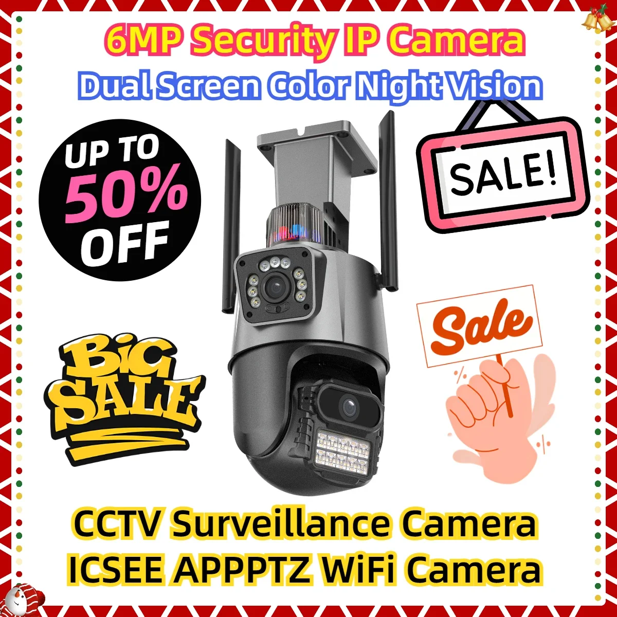 

With Dual Screen Color Night Vision Outdoor 6MP Security IP Camera CCTV Surveillance Camera ICSEE APPPTZ WiFi Camera