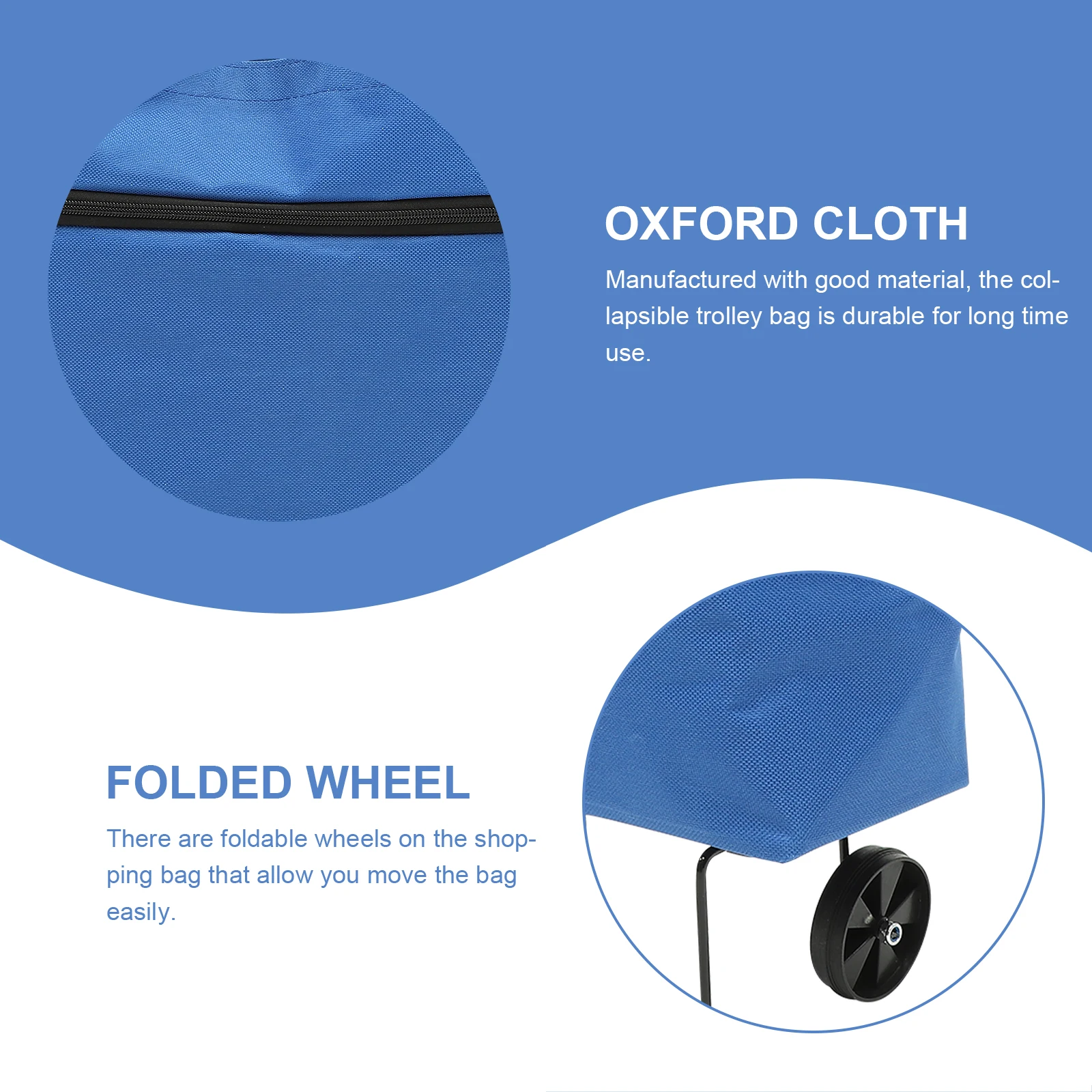 

Collapsible Trolley Bag Foldable Grocery Large Capacity Shopping Storage Bag Wheels Laundry 120x40cm Oxford Metal H