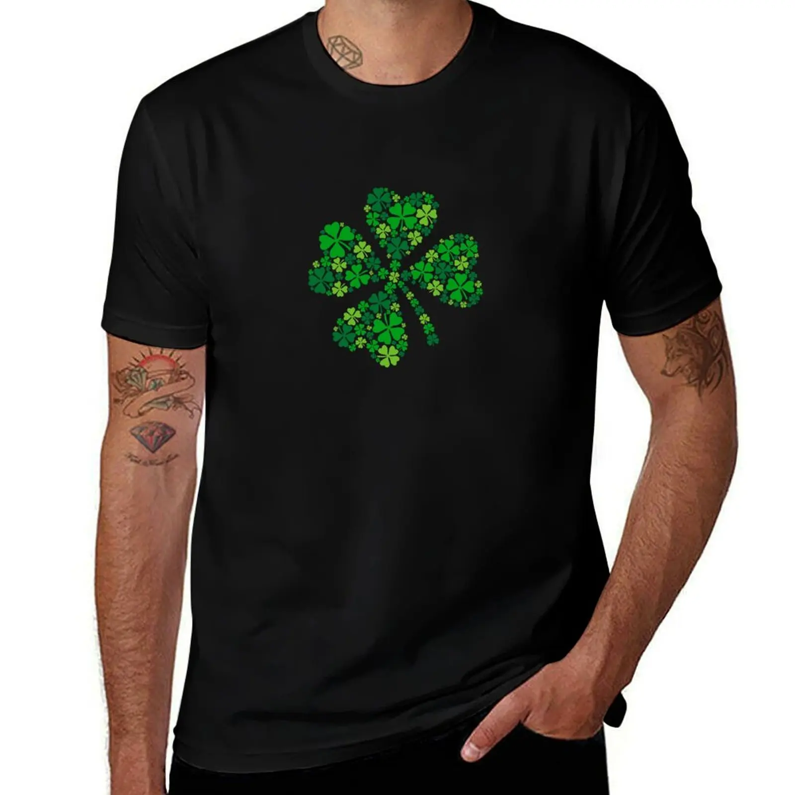 lucky four-leaf clover, green shamrock T-Shirt heavyweights shirts graphic tees anime stuff fitted t shirts for men