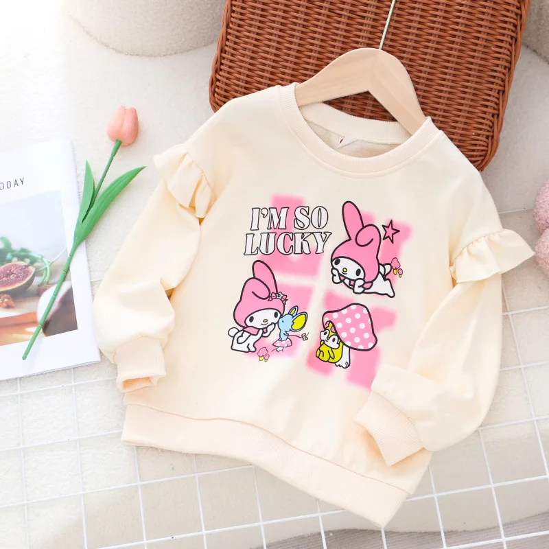 

2024 Kawaii Sanrio My Melody Kuromi Anime Hoodie Girl Heart Cartoon Cute Children Autumn Round Neck Print Top Tide Gift for Kids