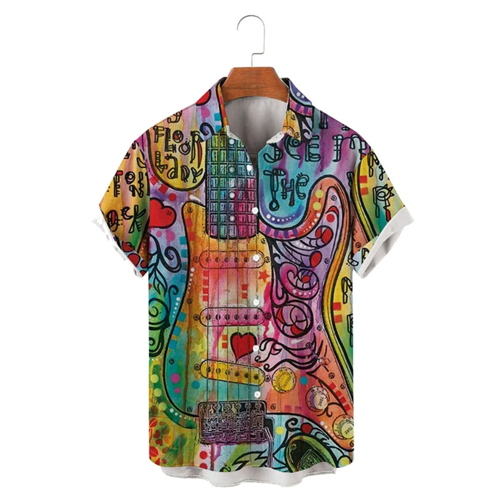 HXFashion Men Shirts Jazz Art Graffiti Splicing Casual Shirts 3D Graphic Streetshirts Beach Shirt Streetwear Ropa Hombre