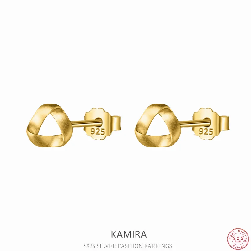

KAMIRA 925 Sterling Silver Elegant Charms Frosted Gold Triangle Stud Earrings for Women Luxury Geometric Wedding Party Jewelry