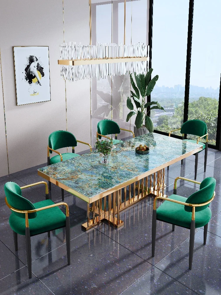 Post-modern light luxury slate dining table, modern simple dining room, high-end rectangular large dining table