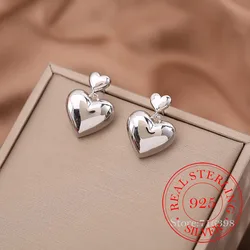 925 Sterling Silver Korean Love Heart Stud Earrings for Women Female S925 Wedding Party Jewelry Gift Aretes De Mujer