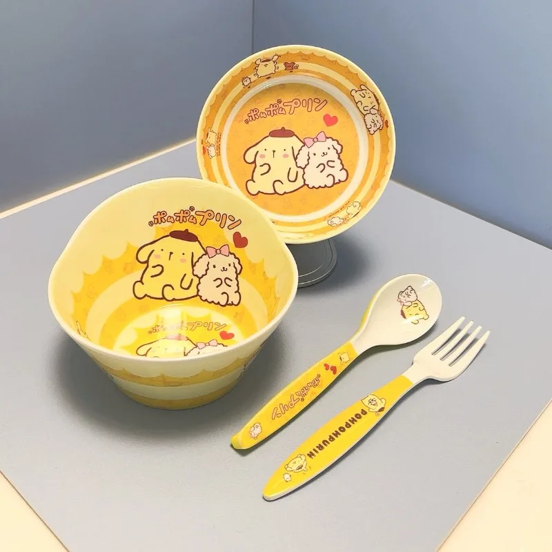 Anime Pompom Purin tableware melamine set cartoon boys and girls ins style anti-scalding household cute rice bowl tableware