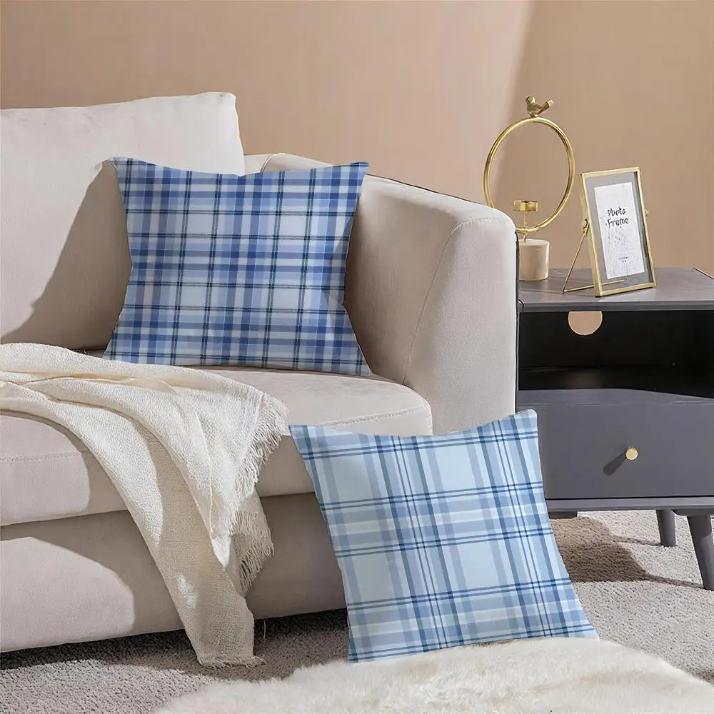 Cool Casual Art B-Blue Check Pattern Cushion Cover Sofa Home Living Room Car Decor Washable Decorative Square Pillowcase