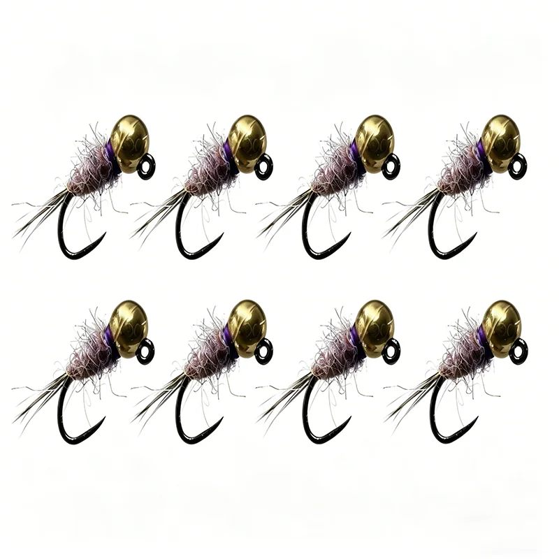 Set mit 8 handgefertigten Nymphenfliegen zum Fliegenfischen – Größe 14 # 16 # Hochleistungs-Angelhaken für Forellen- und Barsch-Angeln in Flüssen