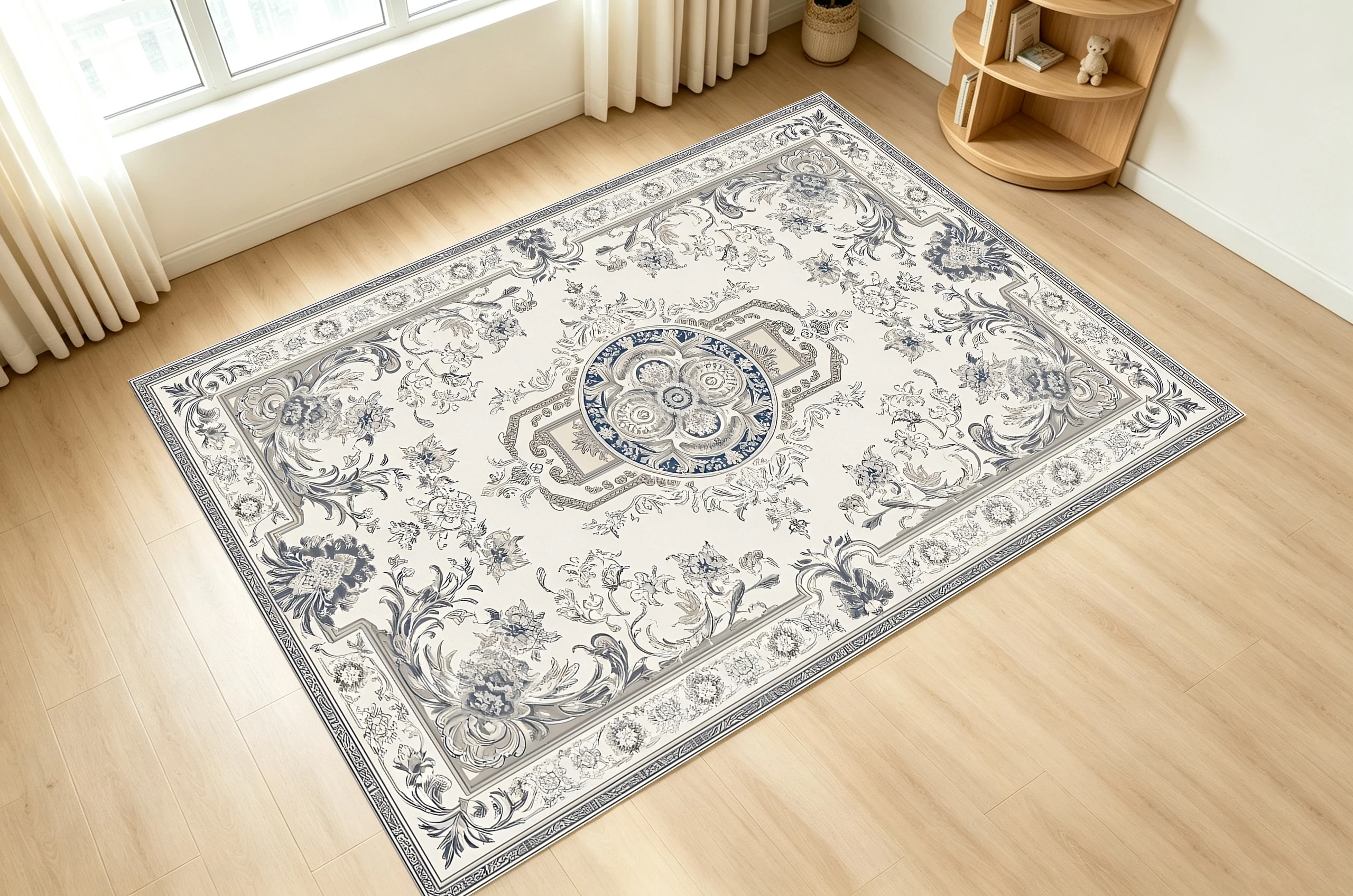 2D Beige-Grey European Retro Patterned Rug, Soft & Comfortable, for Living Rooms & Bedrooms, Enhancing the Space