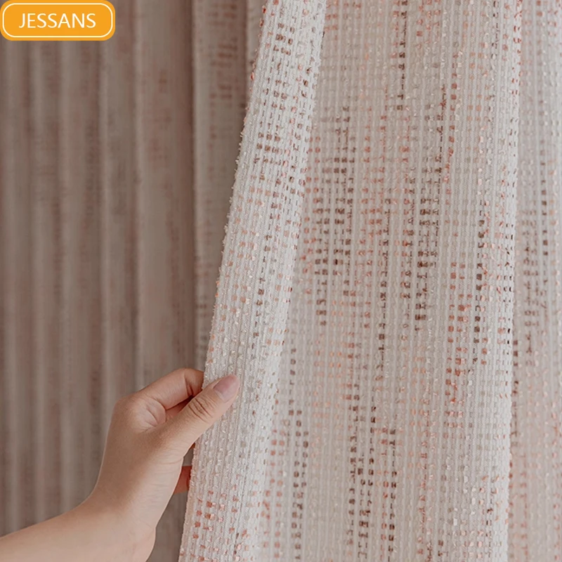 

Cotton Linen Pink Jacquard Little Fragrant Girl Chenille Curtains for Living Room Bedroom French Window Customized Finished