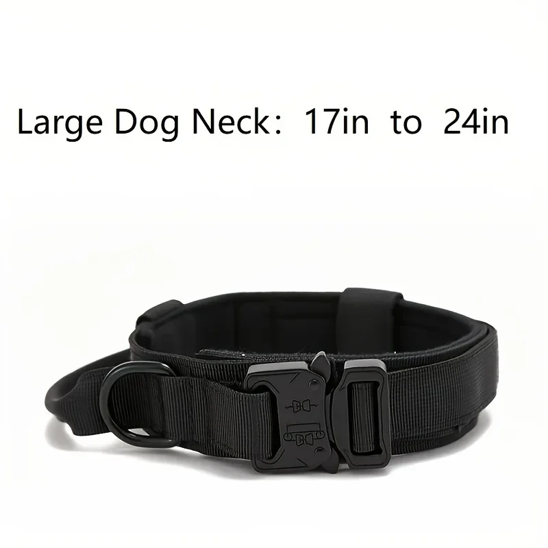 Military Tactical Dog Collar Adjustable Soft Nylon Outdoor Training K9 Collar with Handle and Metal