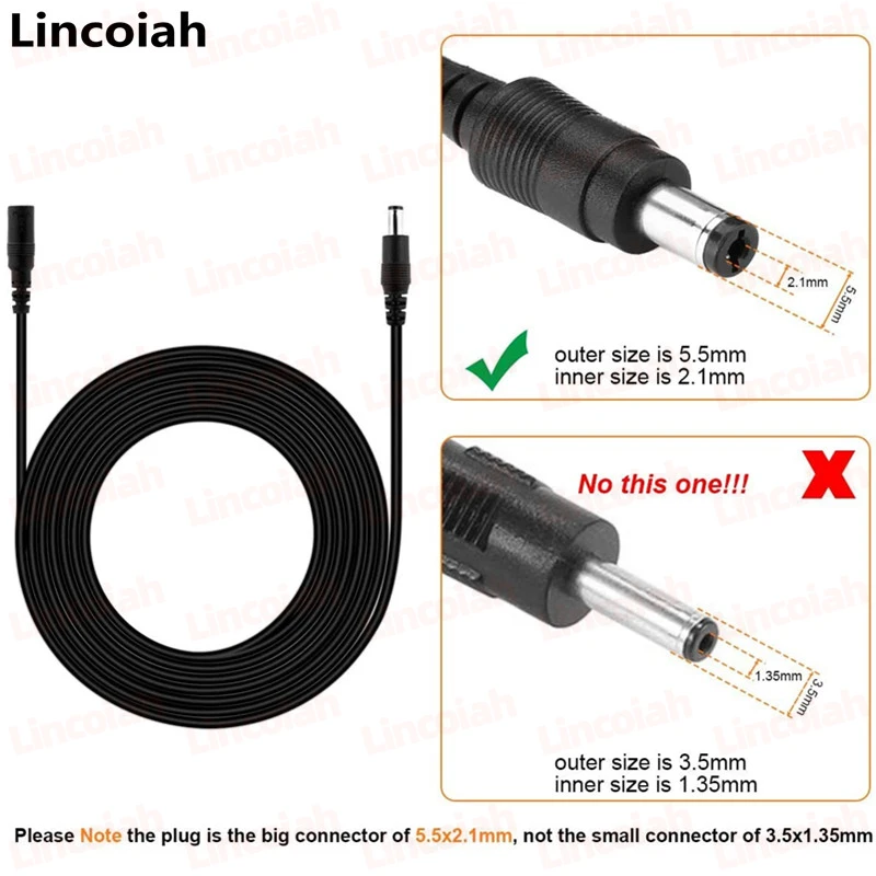 DC Extension Cable 1M 2M 3M 5M 10M 5.5mm x 2.1mm Female to Male Plug for 12V Power Adapter Cord Home CCTV Camera LED Strip DVR