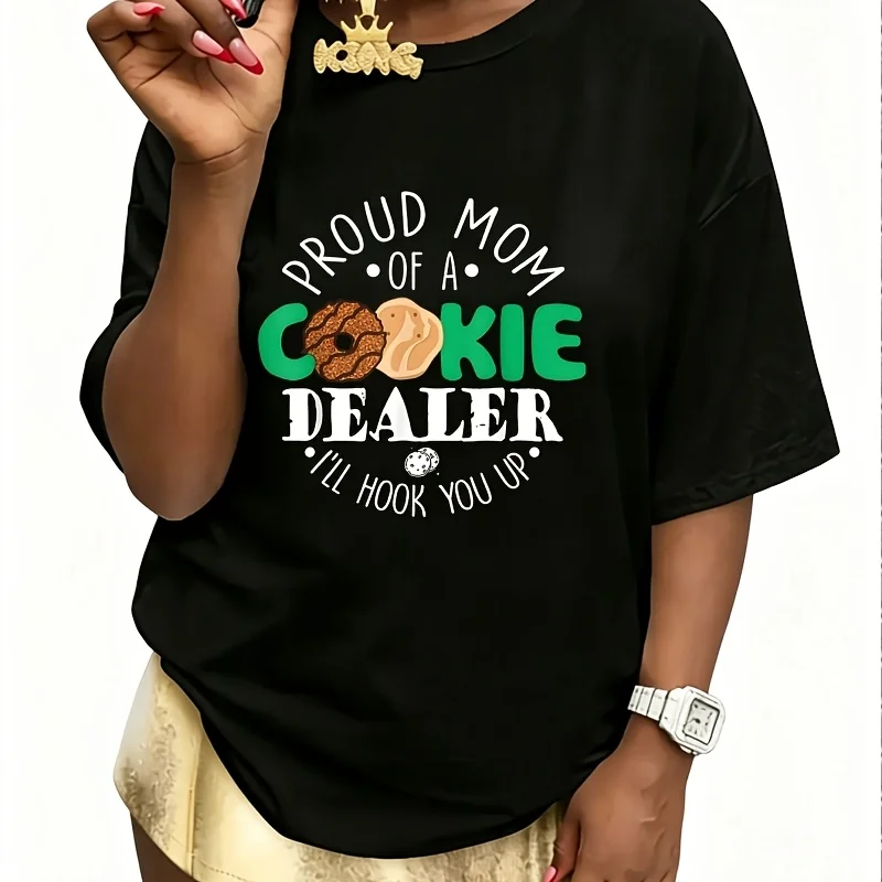 Proud Mom of a Cookie Dealer Girl Troop Leader Scout Dealer Women's 100% Cotton T-Shirt Fun Print Short Sleeve Top Casual Round Neck Tee S-5Xl