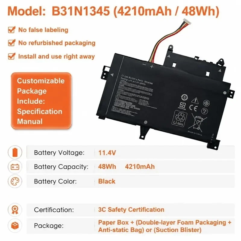 [NEW] 11.4V 48Wh Laptop Battery B31N1345 for ASUS for TP500 TP500L TP500LA TP500LB Battery