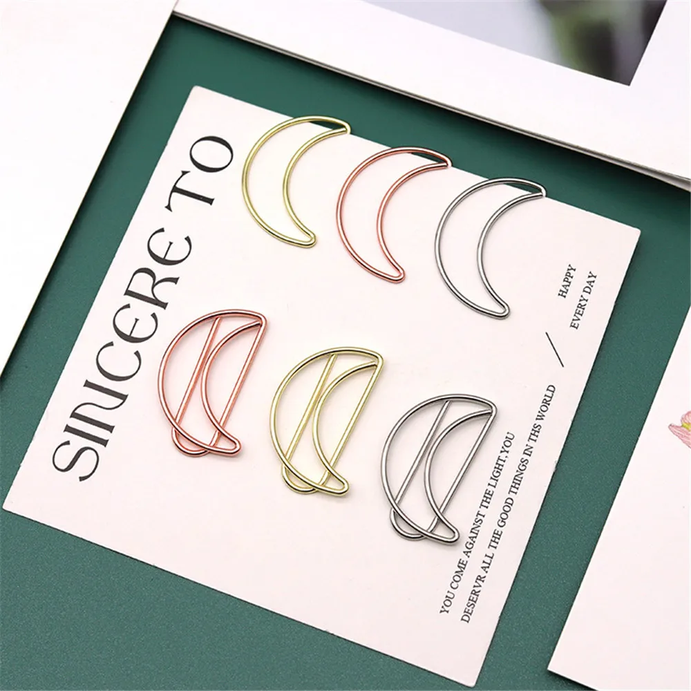 10 قطعة مشبك ورق على شكل قمر مشبك ورق ذهبي وردي مشبك ورق مطلي ذهبي دبوس قرطاسية مكتبي لطيف مقاطع أدوات مكتبية لطيفة