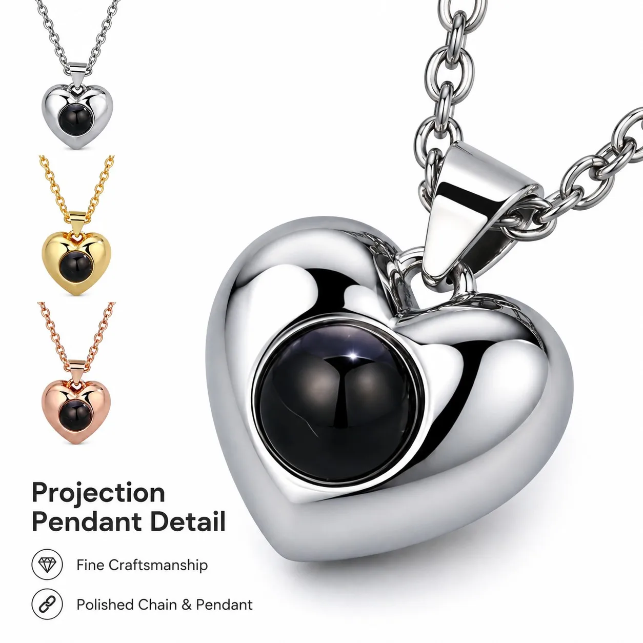 100 Languages I Love You Projection Heart Pendant Necklace With Multi Color Rose Gift Box Birthday Valentine's For Women Jewelry