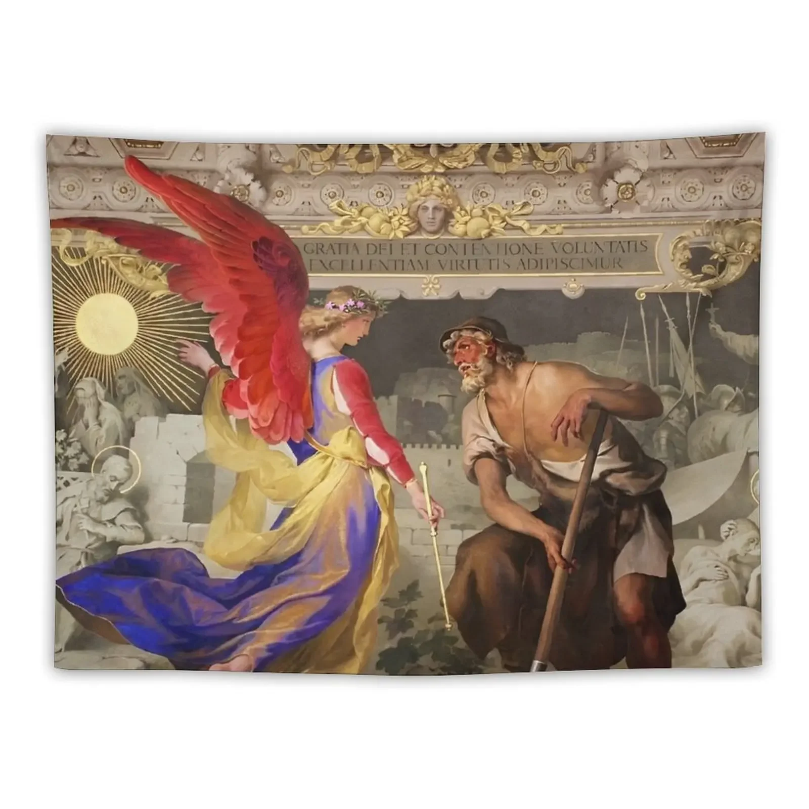 The Angel and the Farmer Italian renaissance landscape frescoe mural painting art print Tapestry Decoration For Home Tapestry