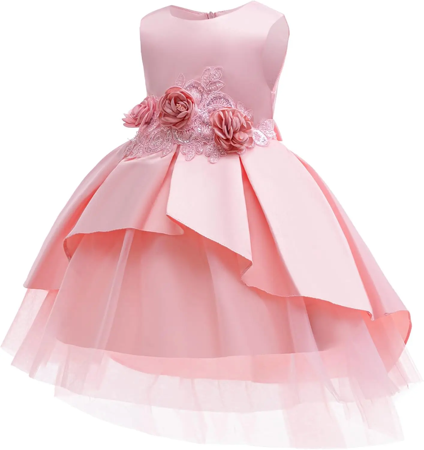 Girl'sBirthday Party Formal Evening Dress,Bow A-line DanceDress,Children's Satin Dress,Formal Wedding Floral Children's Clothing