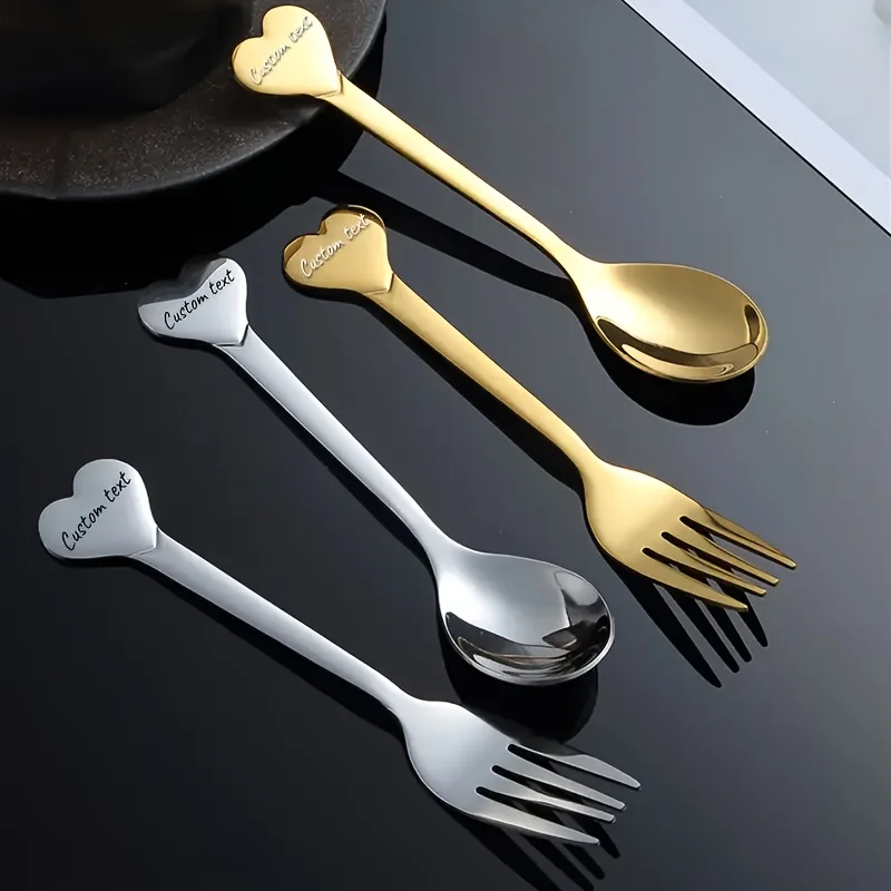 

4Pcs【Personalized Custom Name Content】Coffee Spoon in Gold and Silver, High-Quality Heart-Shaped Spoon, Coffee Spoon, Dessert Spoon, Stirring Spoon, Cute Household Drink Stirring Spoon, Heart-Shaped Dessert Coffee Spoon Customized for Birthdays and Annive