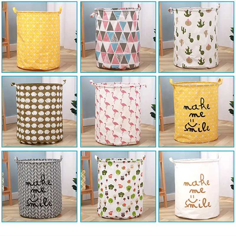 Cotton Linen Dirty Laundry Basket Foldable 40x50cm Waterproof Organizer Bucket Clothing Children Toy Large Capacity Storage Home