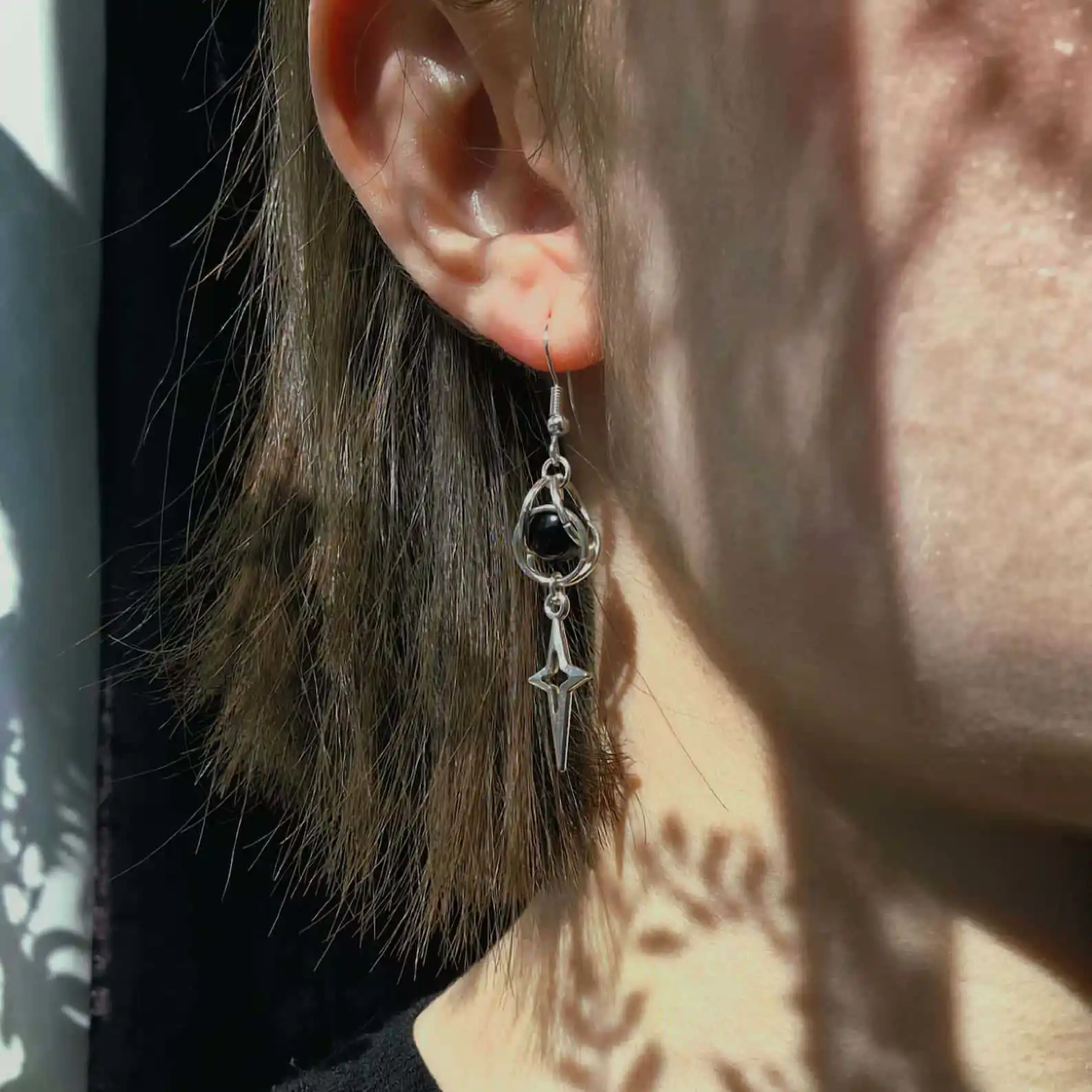 Punk Cross star earrings, Gothic jewelry, South Korea, hippie, black beads, cage, hippie, rock, stars, ear hooks For Women Man