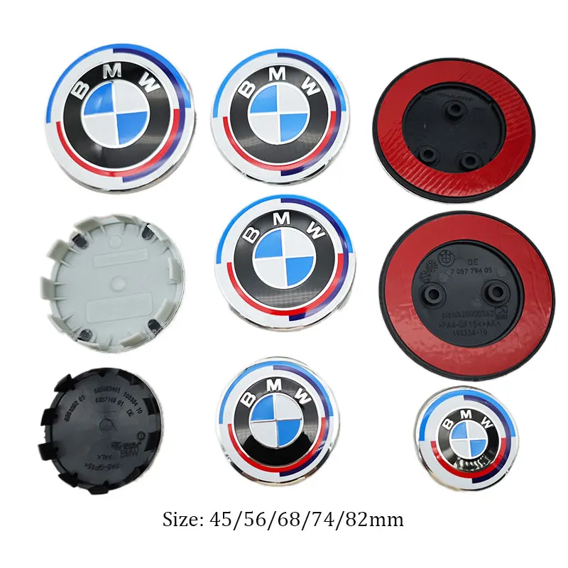 50th Anniversary BMW Logo 82mm Car Front Hood Emblem 74mm Rear Badge 56mm 68mm Wheel Center Caps 45mm Steering Wheel Sticker