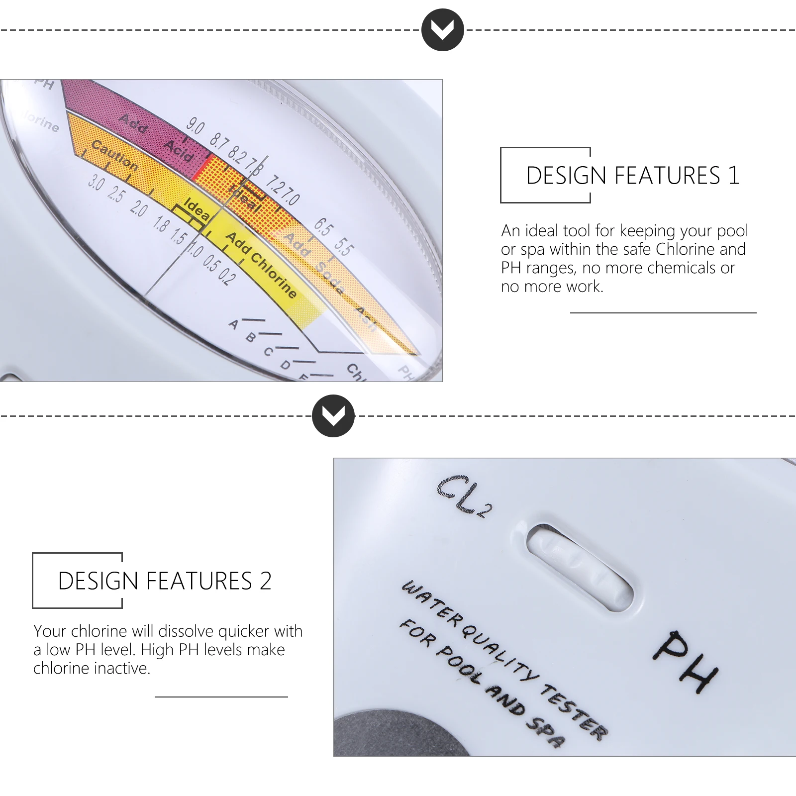 

Pool Water Quality Tester with PH Cl2 Measurement for Spa Hot Spring Aquarium Residual Detection Portable Grey