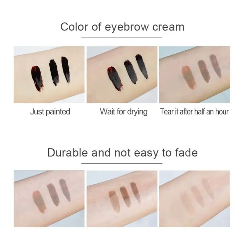 3 cores descascar tintura creme de sobrancelha natural à prova d'água à prova de suor de longa duração não desbota sobrancelha tatuagem matiz gel intensificador de sobrancelha