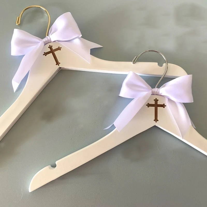 

Children's Baptism Cross White Wooden Hanger with Ribbon Bow First Holy Communion Hanger Christenings Party Decoration Accessory