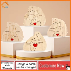 Free Custome Unique Hug Bear Family Puzzle Engraving Animal Sculpture Ornaments Personalized Home Crafts Holiday Birthday Gift