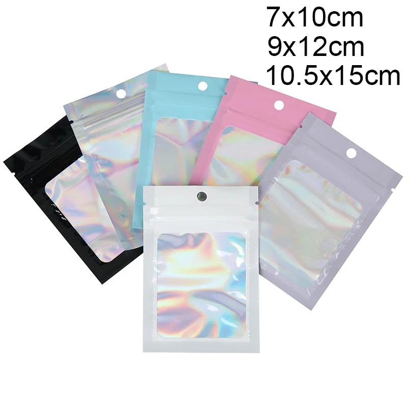 50 Stück Laser starke Kunststoff-Druckverschlussbeutel, selbstdichtender Beutel, Reißverschluss-Reißverschlussbeutel, Armbänder, Halsketten, Display, Welry-Verpackung
