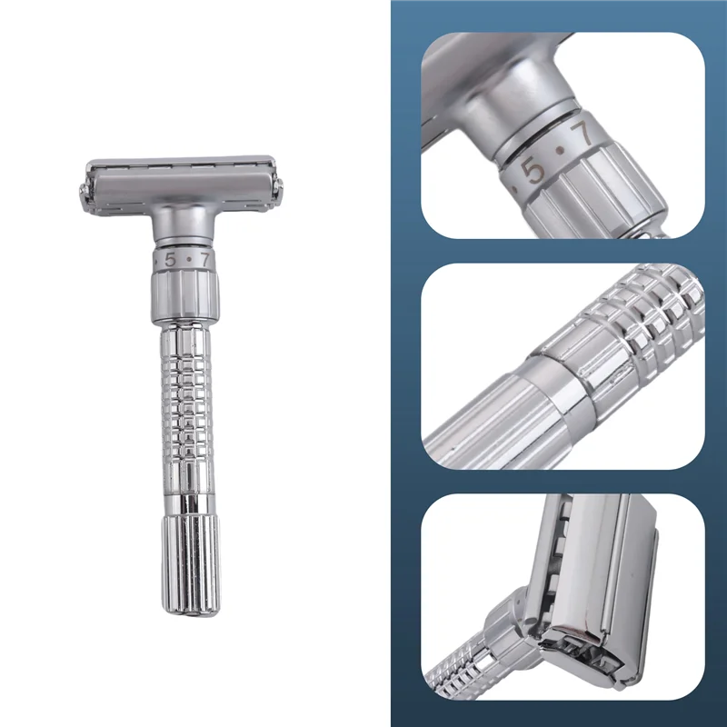 AB47-New ajustável borda dupla navalha clássico masculino barbear lâminas de segurança liga zinco manual barbeador com caixa viagem