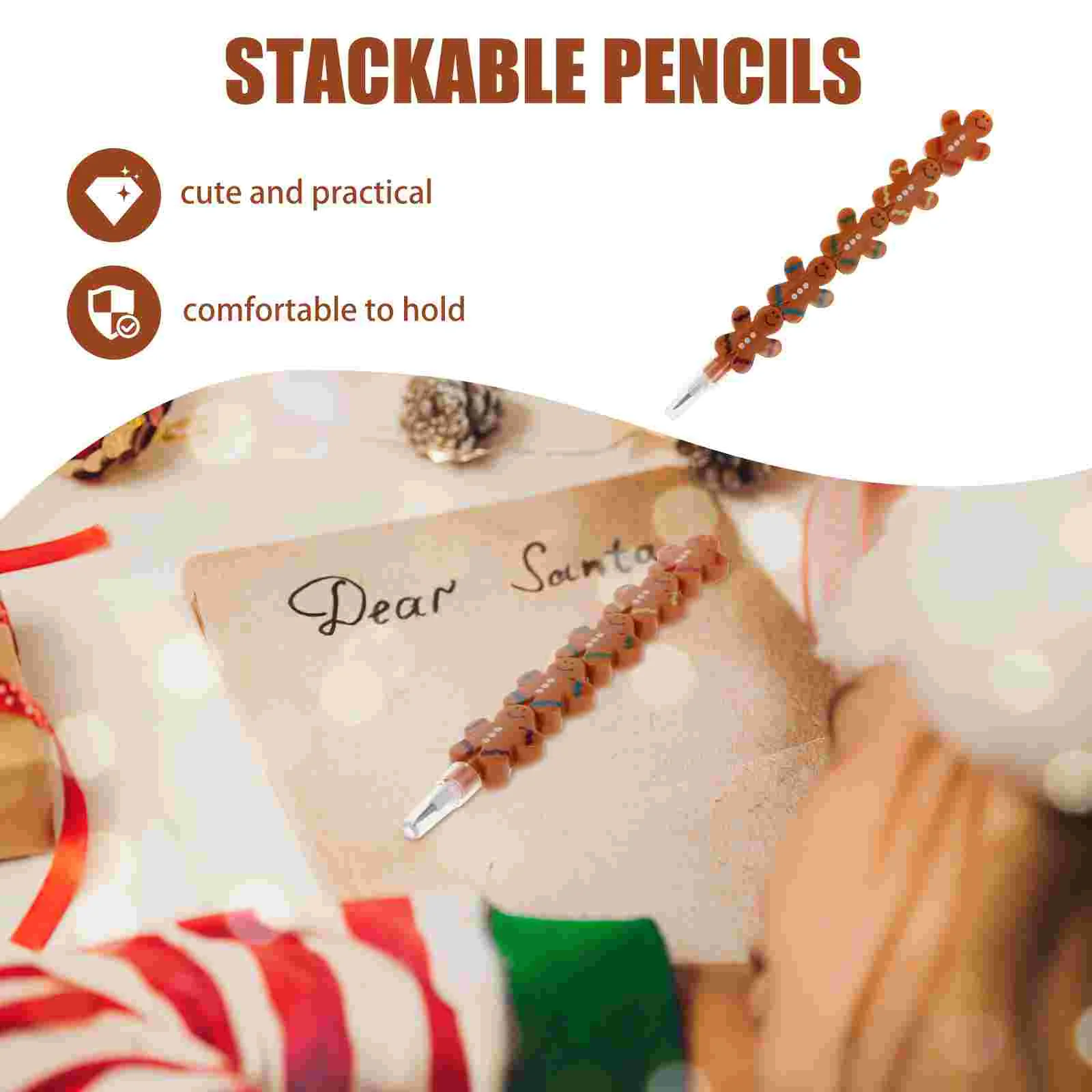 Gingerbread Man Pencil Student School Supplies Non-Sharpening Christmas Stackable Automatic Kids Xmas Decorations