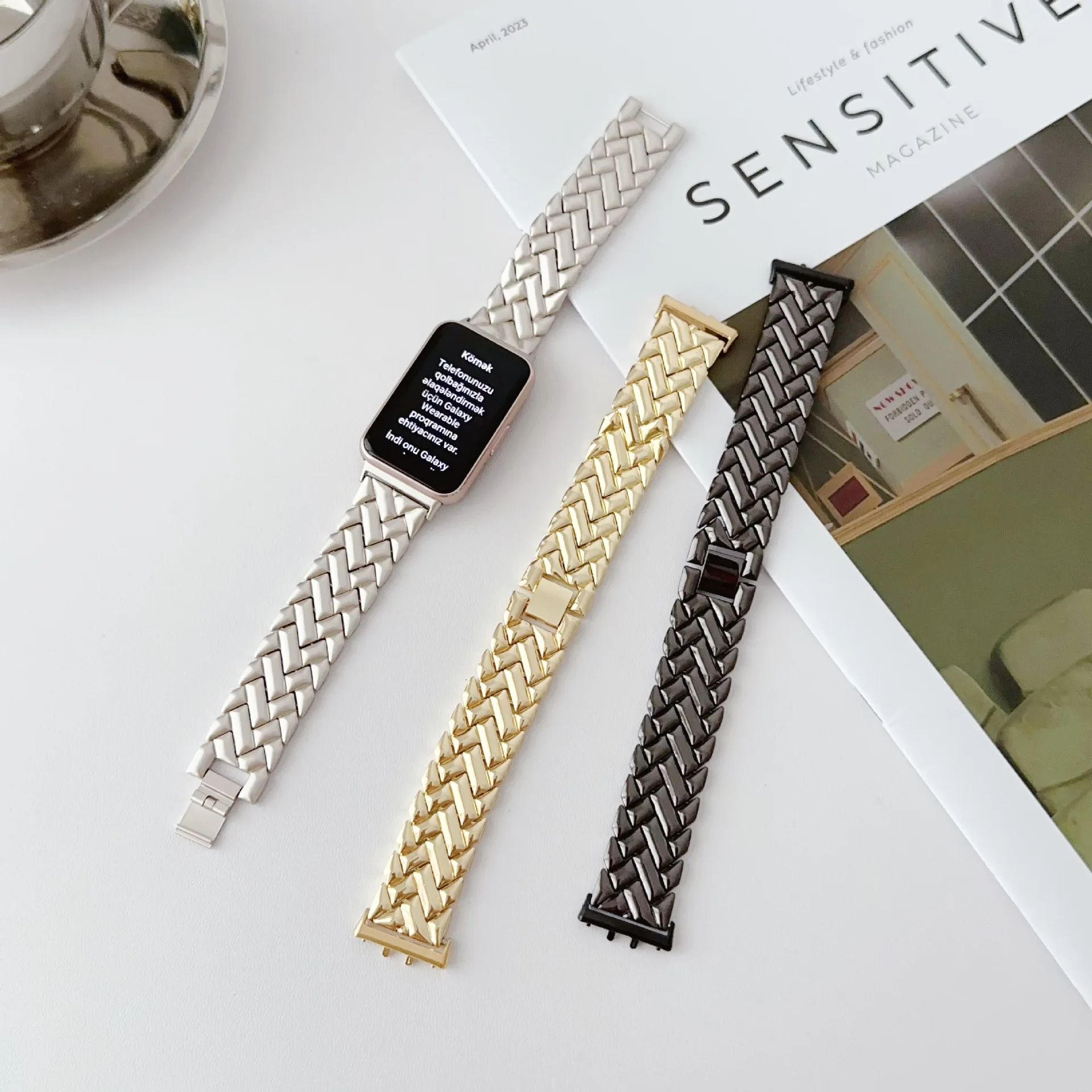 새로운 손목밴드 메탈 스트랩 삼성 갤럭시 핏 3 밴드  - Smartwatch New Watches For Women 리뷰 및 가격