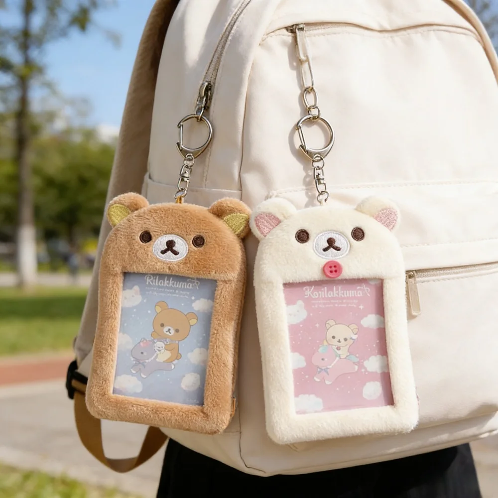 

Rilakkuma Card Holder Photo Protective Case Cartoon Anime Plush Keychain Soft Keyring Bag Pendant Key Chain Accessory for Gifts