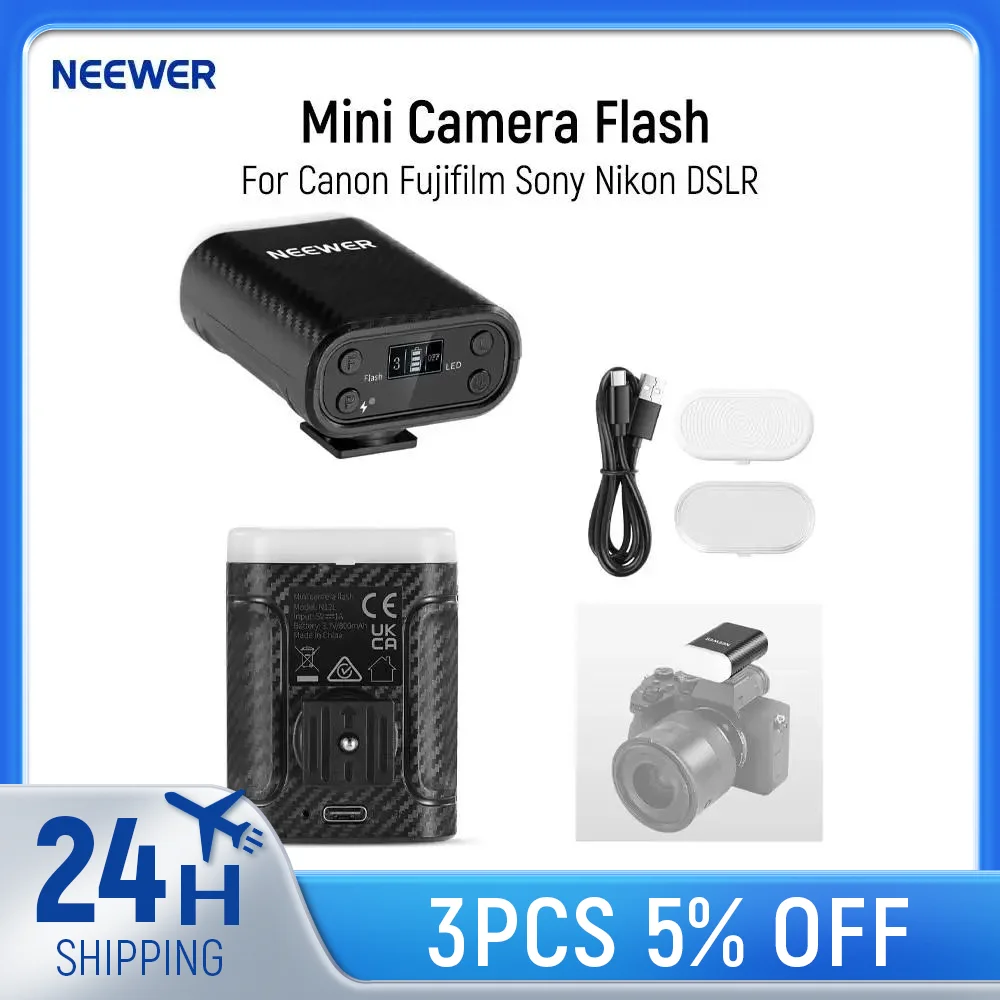 니워 베이직 미니 카메라 플래시, 캐논 후지필름 소니 니콘 DSLR 표준 핫슈 카메라용 LCD 디스플레이 탑재 5600K 필 라이트