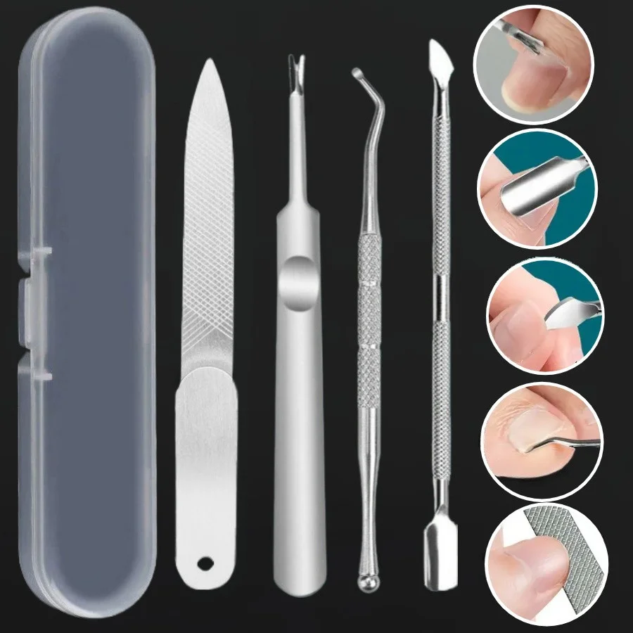 

4pcs Ingrown Toenail and Removal Kit with Stainless Steel Tools, Including Nail File, Cuticle Pusher - Professional Pedicure Set