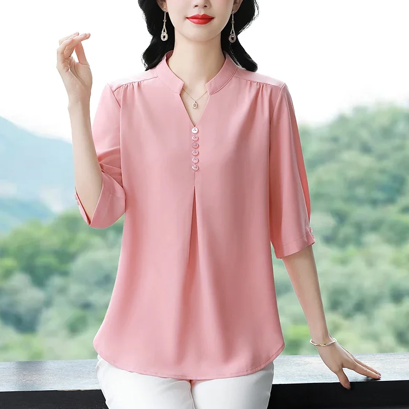 

Шифоновые женские блузки, корейские винтажные рубашки, модная свободная весенне-летняя повседневная одежда, однотонные женские топы с короткими рукавами