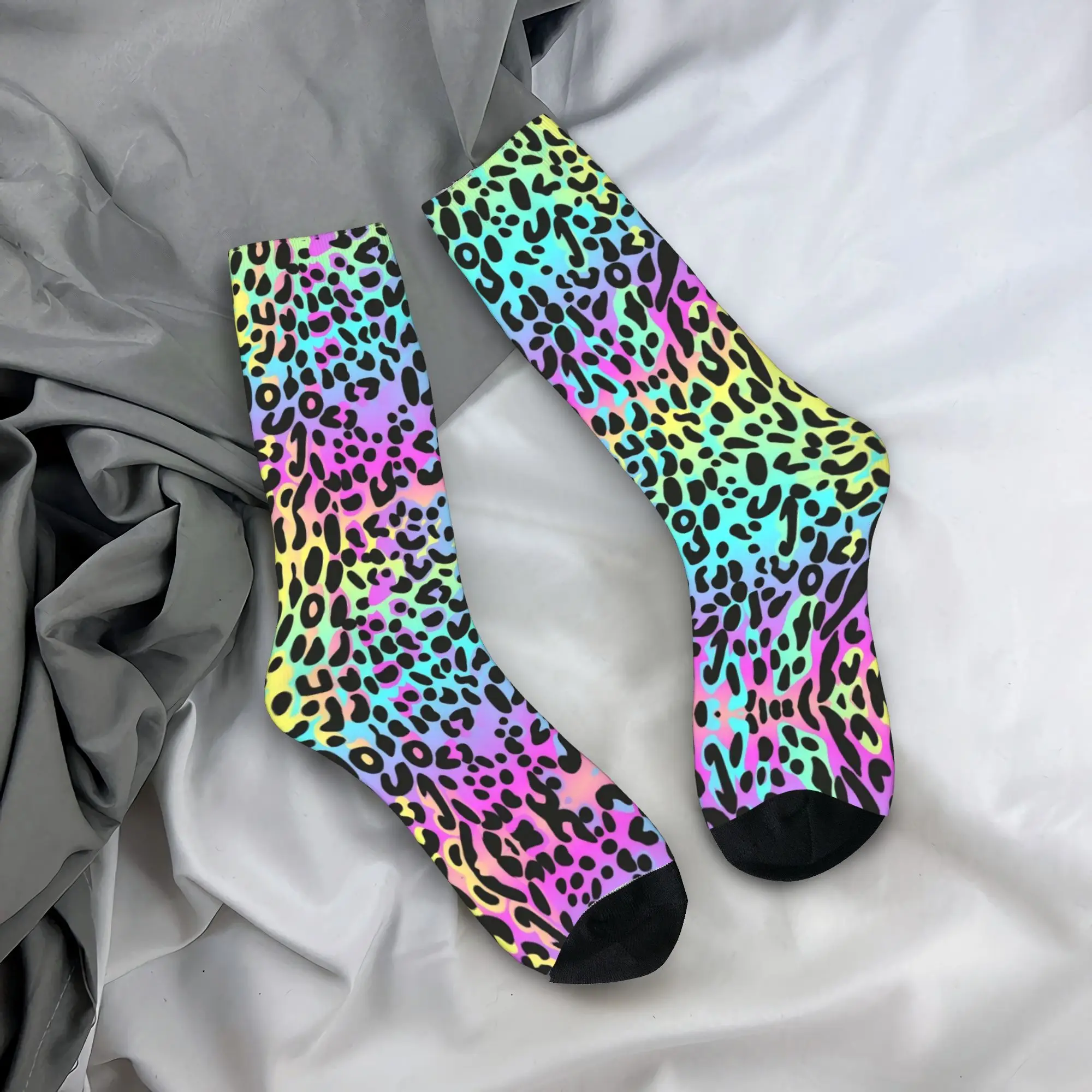 Psychedelic 80s Leopard Socks Abstract Art  Non Skid Stockings Men's High Quality Cycling Socks Autumn Kawaii Design Socks