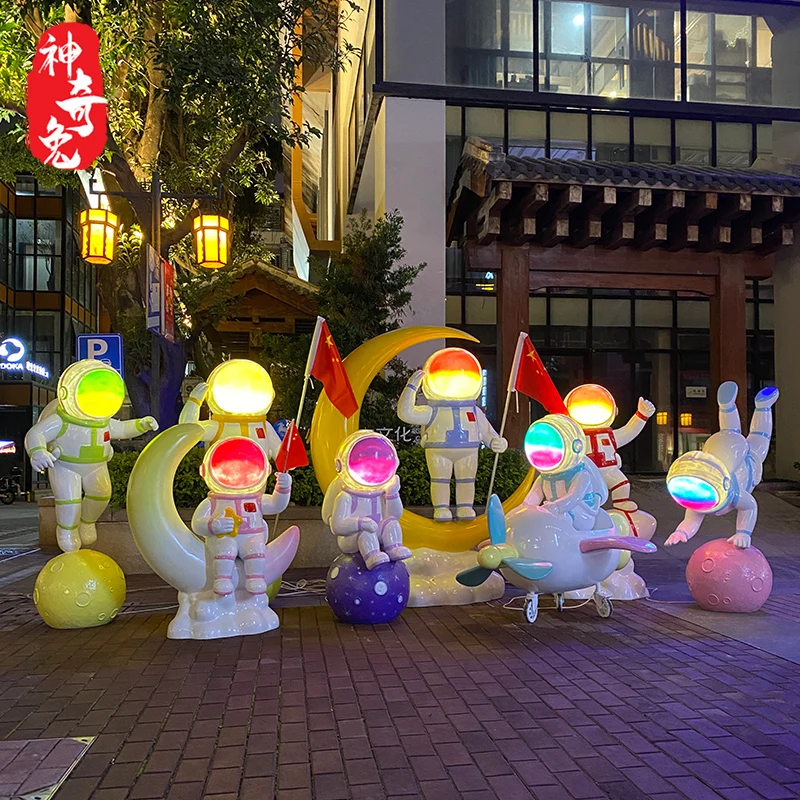 Outdoor Luminous Astronaut Sculpture School Shopping Mall Sales Department Astronaut Astronaut Rocket Moon Model Decoration