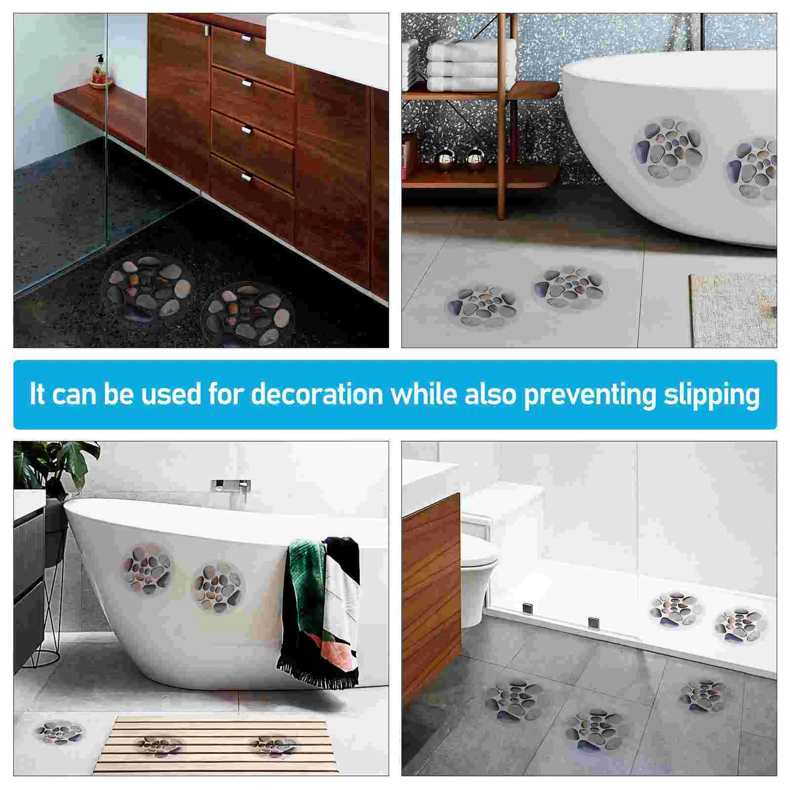 12 Sheets Bathtub Non Slip Decals Stickers Shower Grip Waterproof Applique Stone Peva for